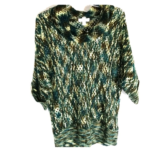 NWT dressbarn XL open knit green/blue/brwn sweater - Picture 2 of 6